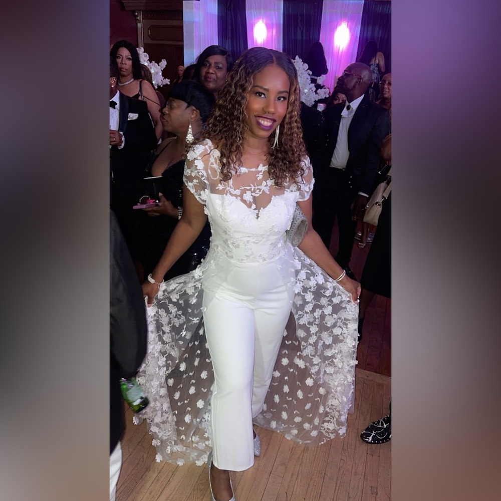 Sophisticated Passion White Floral Embroidered Overlay Jumpsuit